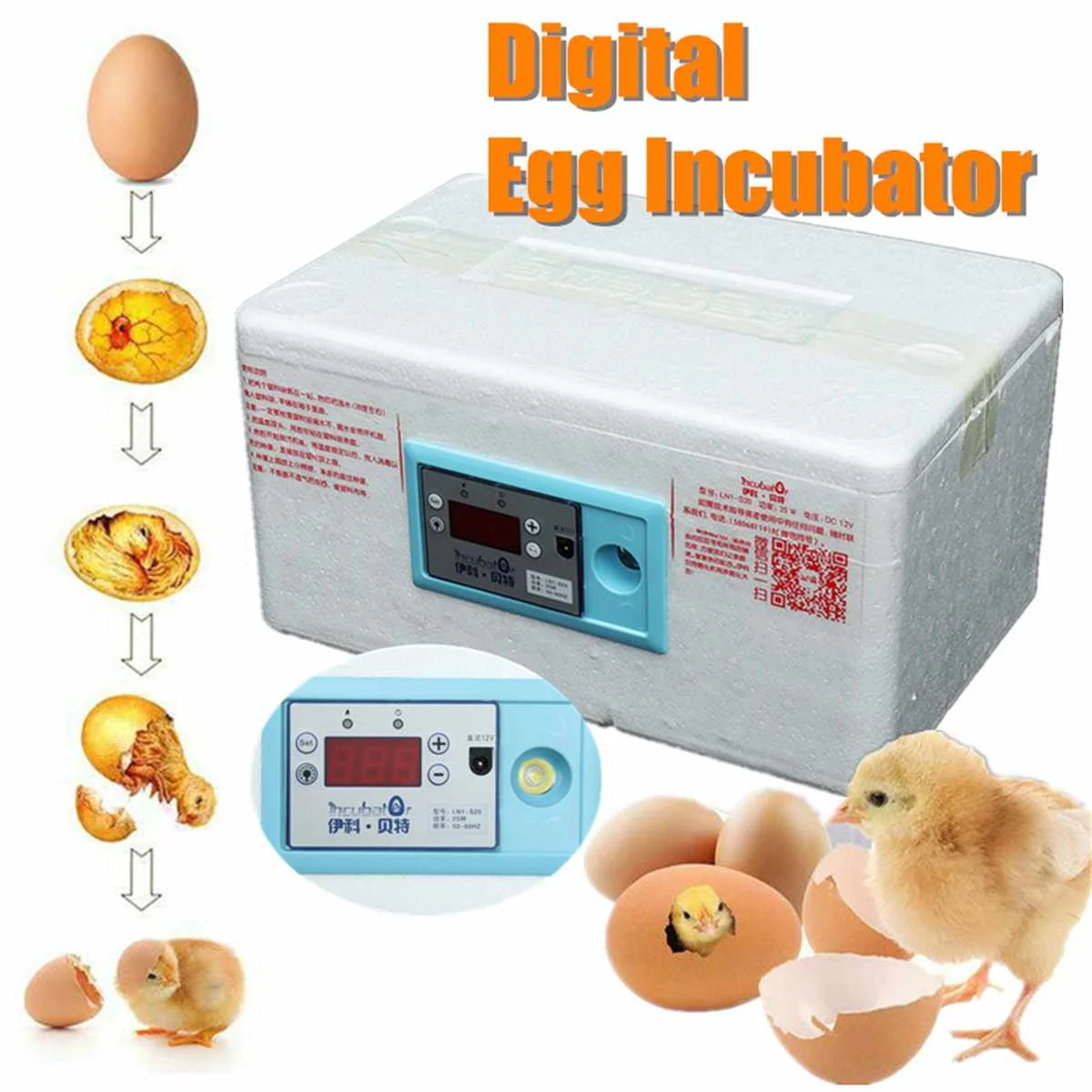 

20 Position Automatic Digital Family Eggs Incubator Chicken Poultry Hatcher Home Foam Waterbed Incubator Farm Incubation Tools