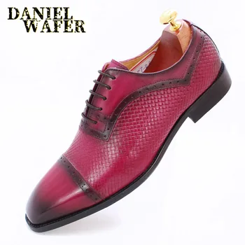 

LUXURY FASHION MEN OXFORD SHOES CLASSIC MEN CASUAL DRESS FORMAL SHOES PINK CAP TOE LACE UP WEDDING OFFICE LEATHER SHOES MEN