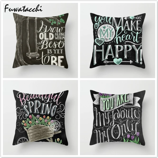 

Fuwatacchi Letter Style Throw Pillows Blackboard Post Cushion Cover Pillow Cover for Home Chair Decoration Pillowcases 45*45 Cm