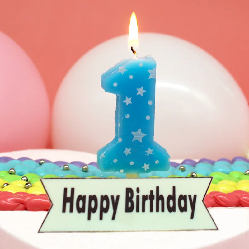 Set Decorazioni Per Torta 35° Compleanno: Candeline Numeriche 3D, Topper Glitterato Con Scritta E Forme Di Cuori E Stelle, Blu - 3