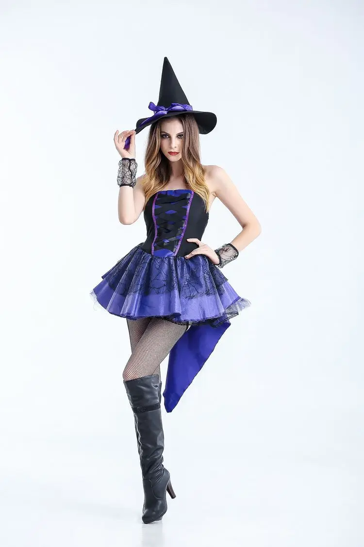 coscos, Дамское Платье на Хэллоуин, костюм ведьмы фиолетового цвета, вечерние маскарадные костюмы для сцены, платье ведьмы для девочек