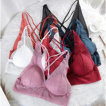 

Lace Bralette Sexy Bras For Women Hollow Out Lace Bra Crop Top Wire Free Underwear Deep V Push Up Bra Solid Sexy Lingerie