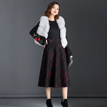 

Fdfklak M-4XL plus size spring autumn skirt women A-line wool warm long skirt temperament plaid ladies skirts big swing skirts