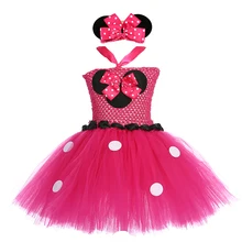 Комплект для девочек, платье-пачка с Минни милое пышное платье принцессы для девочек, популярная Розовая белая точка, балетный костюм на день рождения, платья, бант на голову