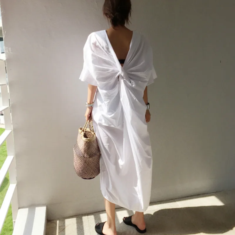Casual Solid Half Sleeve Backless Sexy &amp Club Women Dress Vestidos Original Long 2019 Plus Size Summer Dresses B250 | Женская одежда