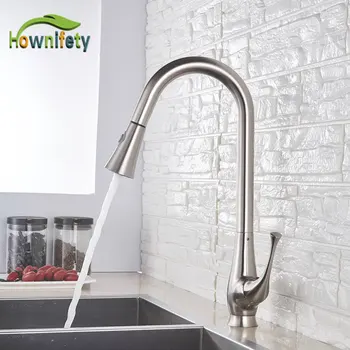 

Brushed Nickel /ORB Kitchen Faucet Pull Out Stream Spray Modes Deck Mount Hot Cold Mixer Crane Tap 360 Degree Rotation Faucets