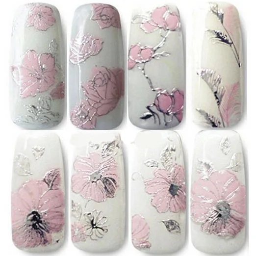 

1 sheet 12 type Embossed pink flowers Nail Wraps 3D Nail Sticker Designs Nail Stickers Decals Makeup Tattoos Manicure Tool