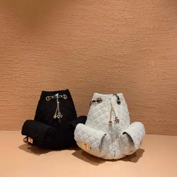 

New high quality leather fashion trend personality small fragrant woolen chain diamond lattice double shoulder women's bag