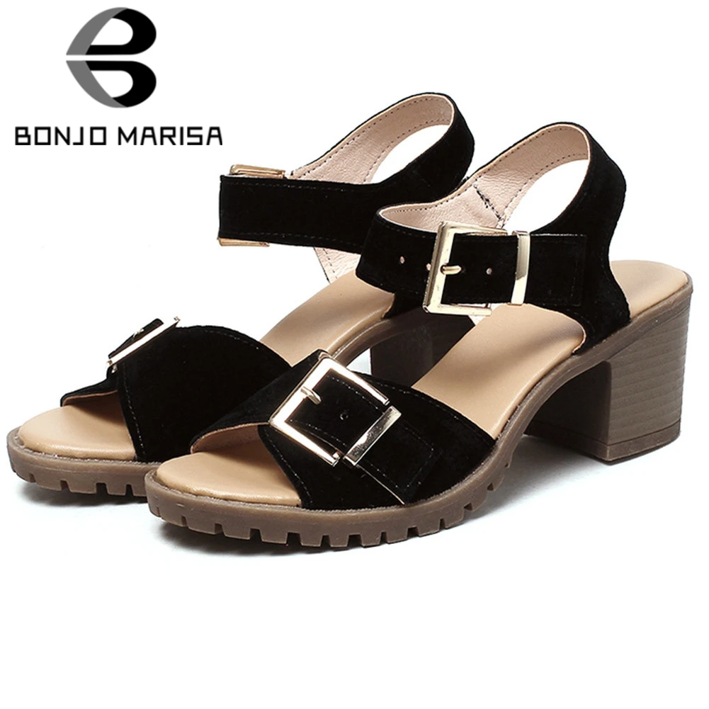 

BONJOMARISA Classic High Chunky Heels Office Sandals Daily Concise Decorating Sandals Women Summer Platform Shoes Woman