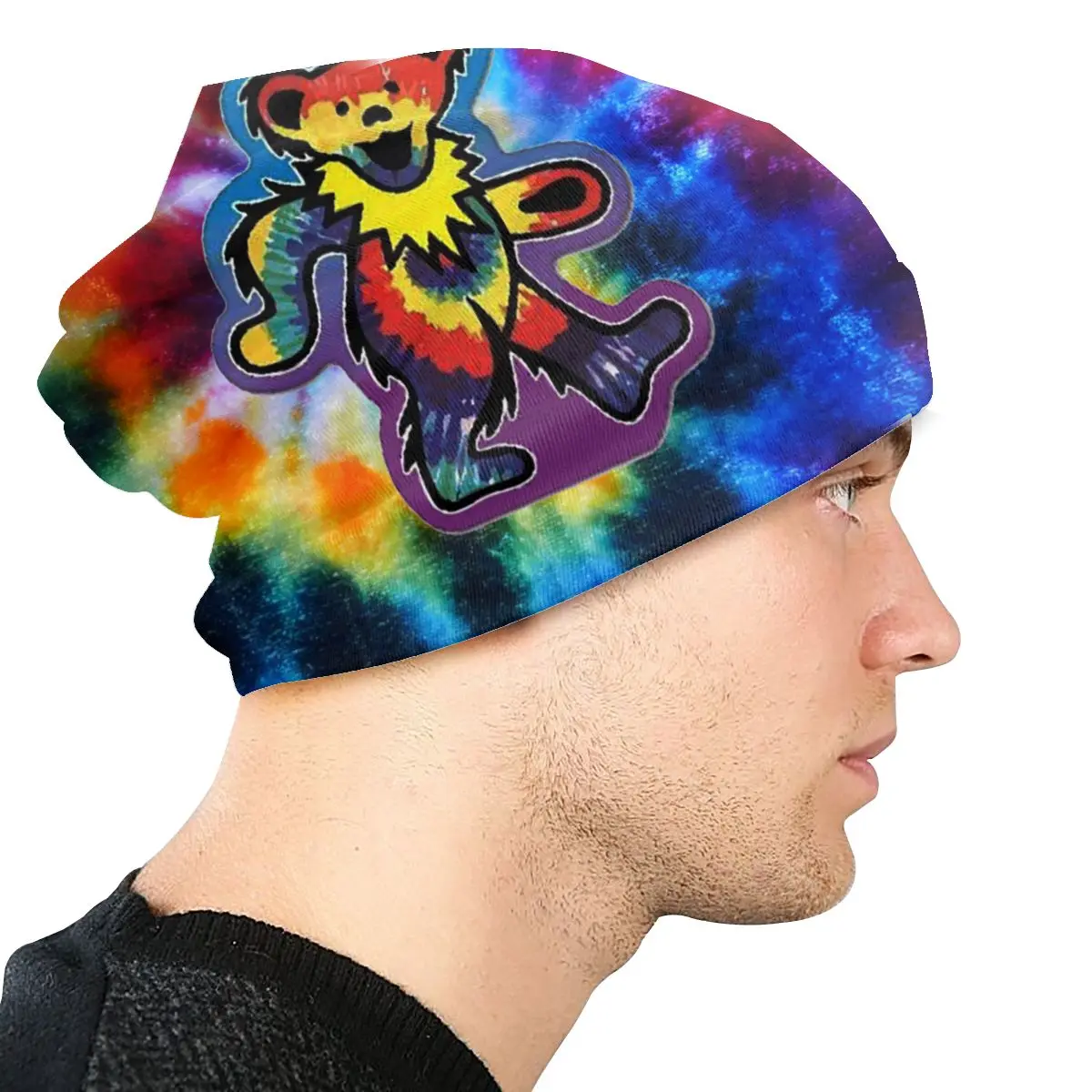 Tie Dye dancing Bear, унисекс, для взрослых, Повседневная шапка, зимняя теплая вязаная Лыжная шапка с рукавом Skully Beanies