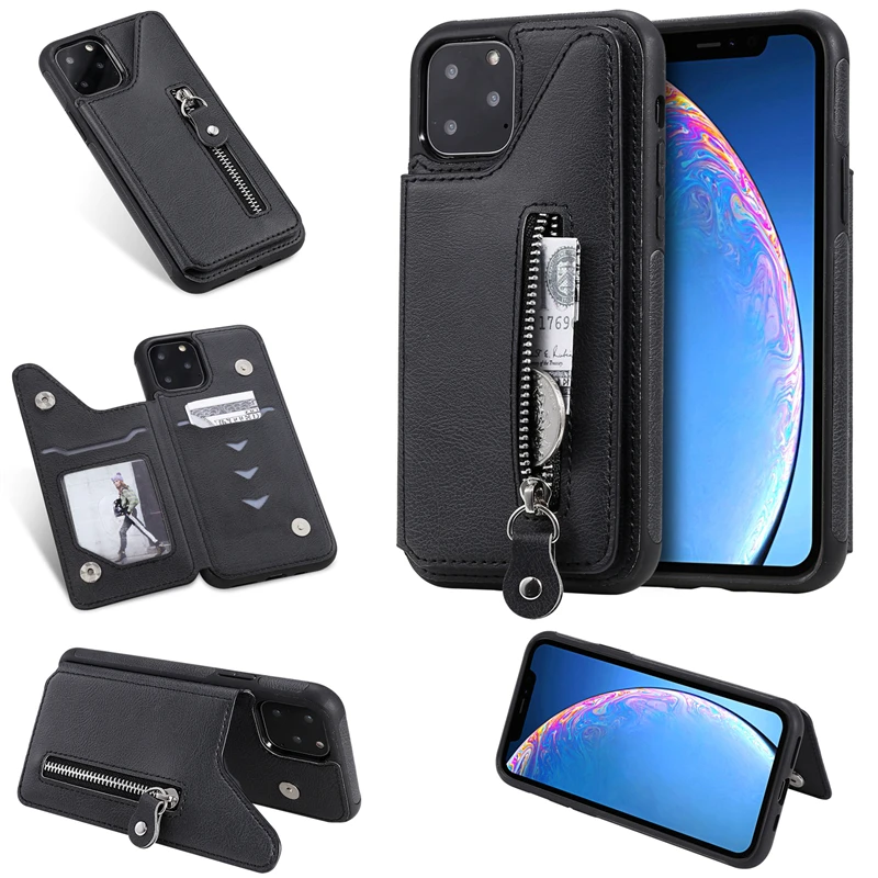 Чехол на молнии с держателем для карт Apple IPhone 11 Pro Max роскошный кожаный чехол