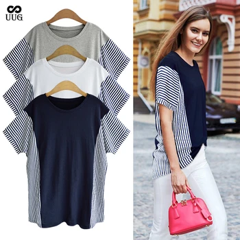 

UUG Summer Women's Striped Short-sleeved T-Shirt Thin Section Loose Bottoming Shirt Large Size Ladies Shirt Was Thin T-shirt