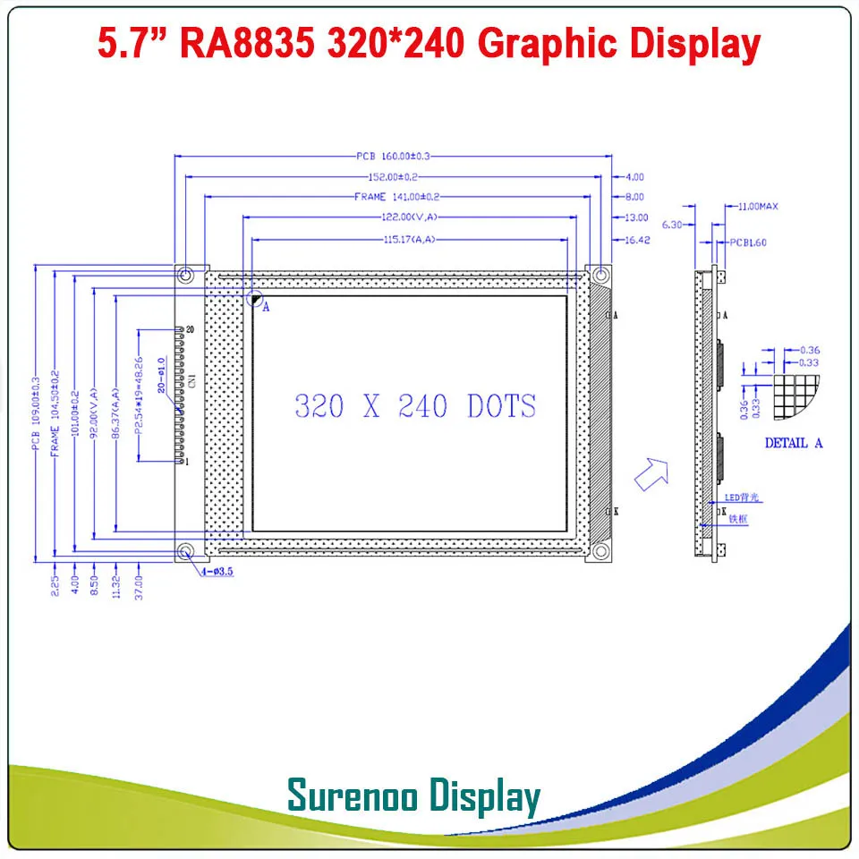 Графический ЖК модуль 5 7 "320X240 320240 дисплей панель LCM с контроллером RA8835 синий