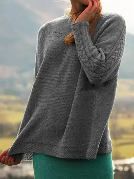 

2019 Fashion Autumn Winter Casual O-Neck Solid Sweater Loose Twist Braided Long Sleeves Knitted Pullover