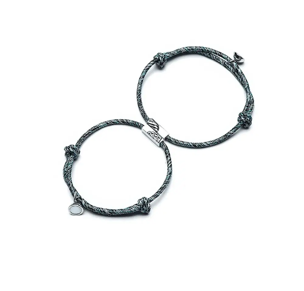 Milacolato Couple Magnetic Bracelet Set Mutual Attraction Rope Braided Charm Pendants Bracelet Couple Gift Jewelry Set for Women Men