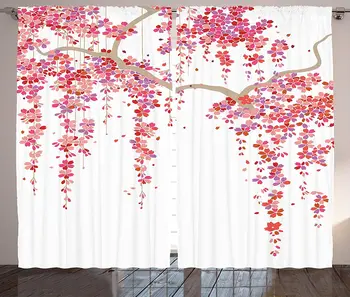 

Flower Curtains Cherry Blossom Trees Branch Springtime Happy Vacation Traveling Destinations Living Room Bedroom Window Curtain