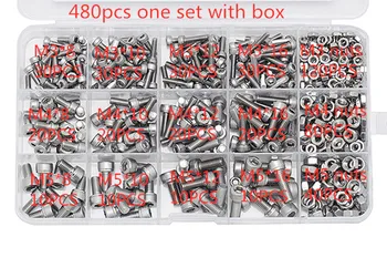 

480Pcs/set M3 M4 M5 DIN912 304 Stainless Steel Hexagon Socket Head Cap Screws Hex Socket Bicycle Bolts Kit
