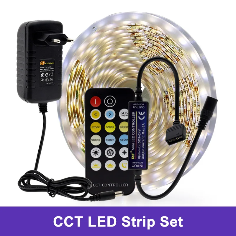 Double White Светодиодная лента RGB/RGBW/RGB+ CCT/двойной белый светодиодный гибкий светильник 5050 5 м 300 светодиодный s+ RF пульт дистанционного управления+ адаптер питания DC12V - Испускаемый цвет: Double White