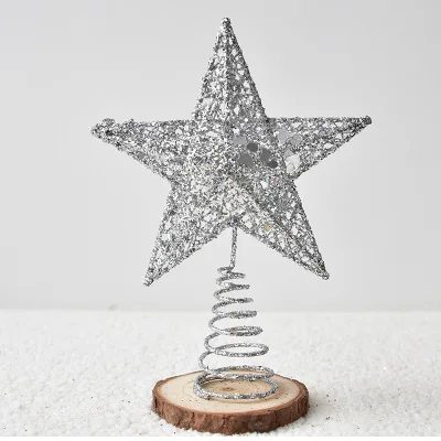 silver 15cm 15-25 см, NICEXMAS, серебряная звезда, дерево, Топпер, милый, мерцающий, звезда, Рождественская елка, топ, декор для рождественской елки, 5 точек, звезда, дерево, Декор - Цвет: silver 15cm