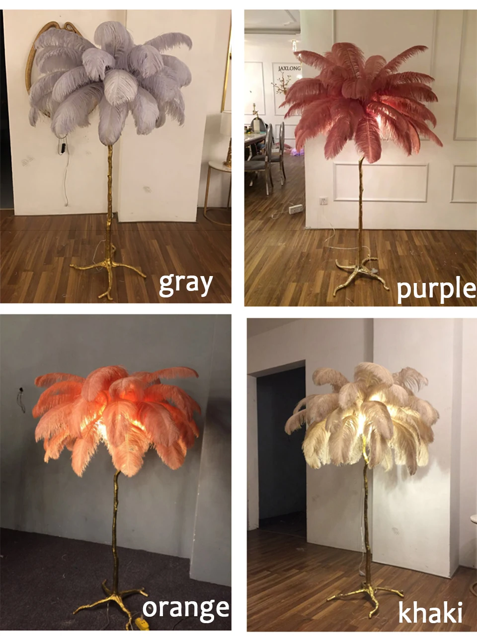 Modern Luxury Ostrich Feather Gold Floor Lamp Copper Brass Resin Nordic Standing Lamp for Villa Tripot Hotel Decor Indoor Lights