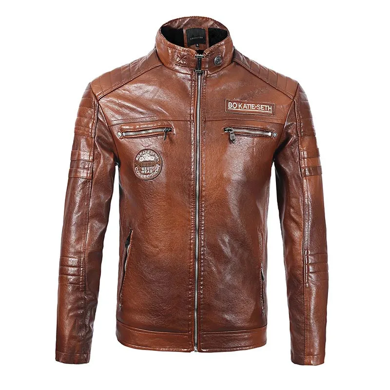 KIOVNO Men Pu Leather Jackets Coats Fleece Lined Motorcycle Faux Leather Jackets Outwear For Male Size L-3XL Windbreak (5)