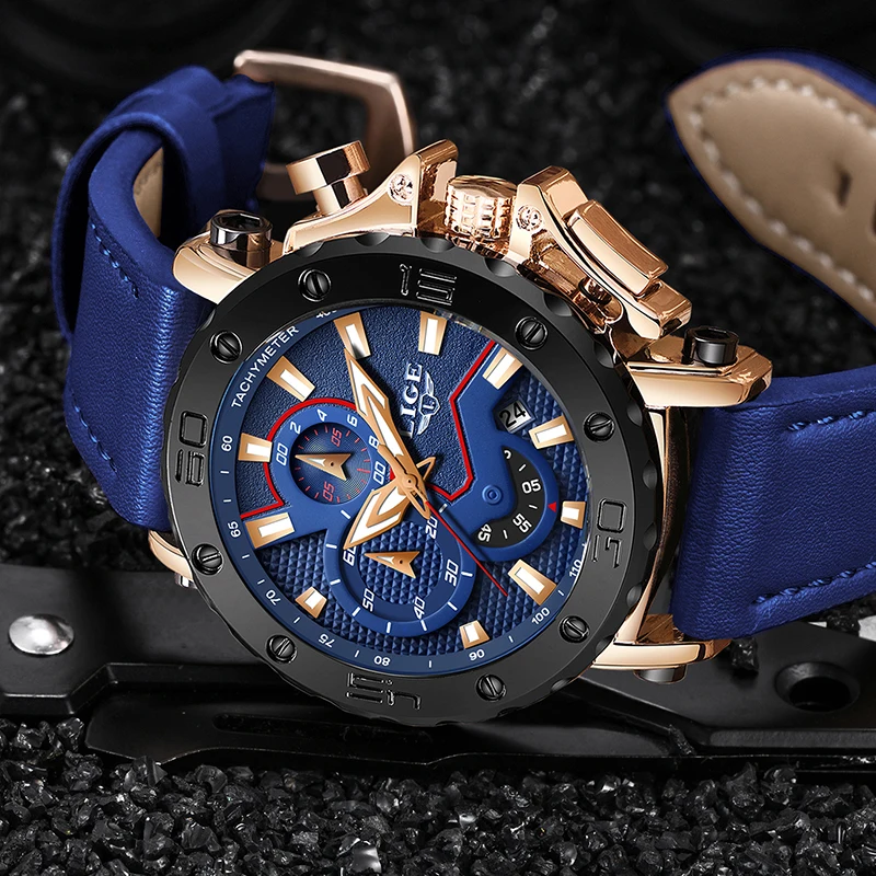 Online 2019 LIGE Blau Uhr Luxus Marke Männer Analog Leder Sport Uhren Herren Armee Military Watch Datum Quarz Uhr Relogio Masculino