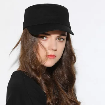 

Spring and Summer Pure Light Plate Large-Size Flat-Topped Army Cap Men and Women's Pure Cotton Adjustable Retro Postman Cap