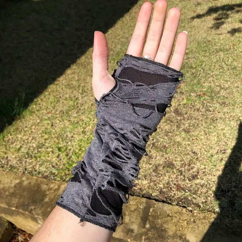 Fingerless Gloves 1Pair Punk Broken Slit Gothic Unisex Glove Fingerless Cuff Ninja Sport Hole Mitten Cool Women Men Hollow Out Rock Gloves