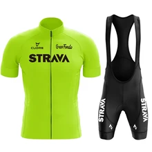 STRAVA-Conjunto de ropa para ciclismo, maillot de manga corta y pantalones cortos, color verde fluorescente, 2022