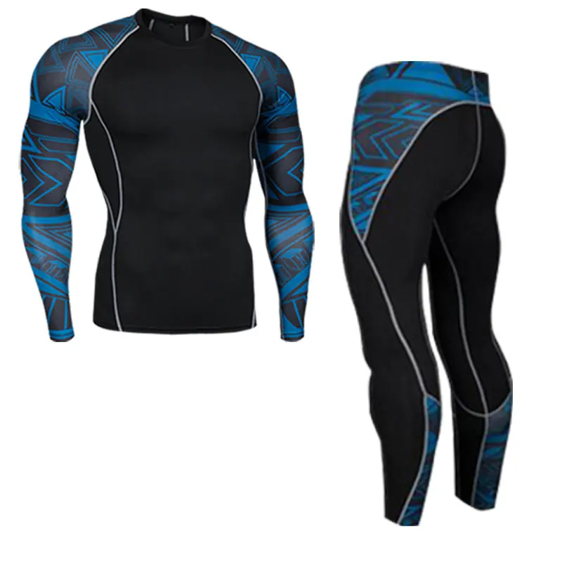 men's clothing compression men t-shirt+ leggings rashgard kit long sleeves top for fitness man tracksuit thermal underwear base - Цвет: sets1