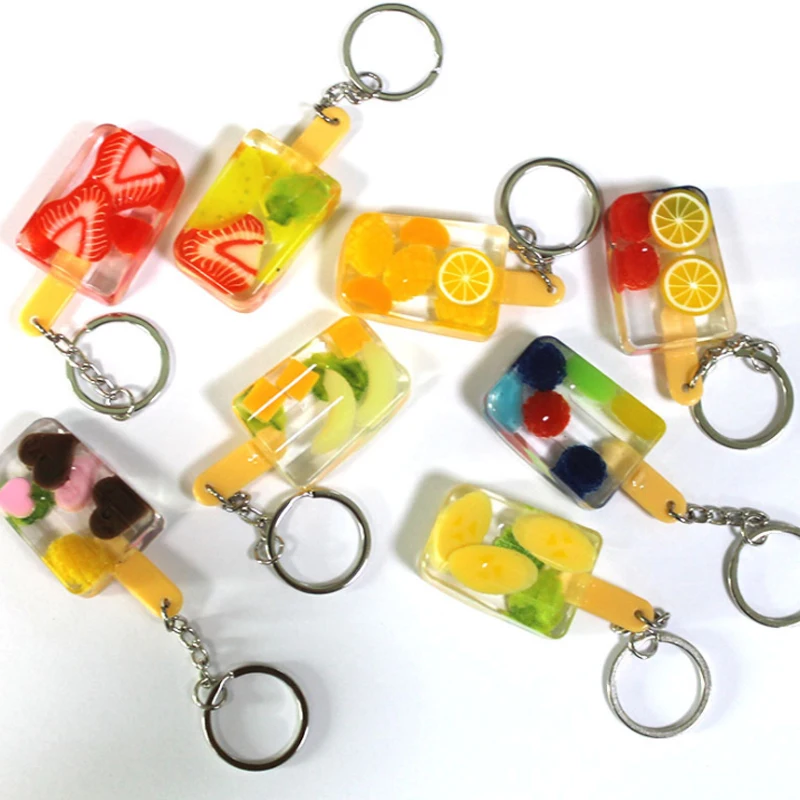

Small Crystal Simulation Popsicle Couple Keychain DIY fruit ice cream Keychains student bag pendant jewelry