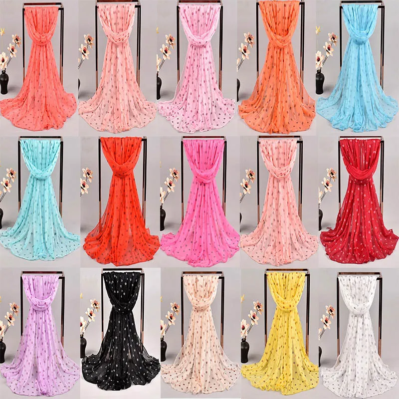 

Multicolored Muslim Woman Shawl Headscarf Fashion Chiffon Point Wave Point Cover Bufanda Mujer Hijab Scarf Shawl Scarves Wraps