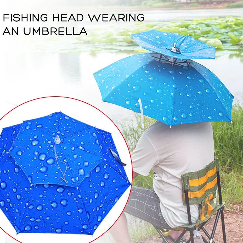 

Raindrop Umbrella Cap Insulated Umbrella Cap Outdoor Sport Sunny Cycling Waterproof Cloth Blue Double Parachute Cap Walking