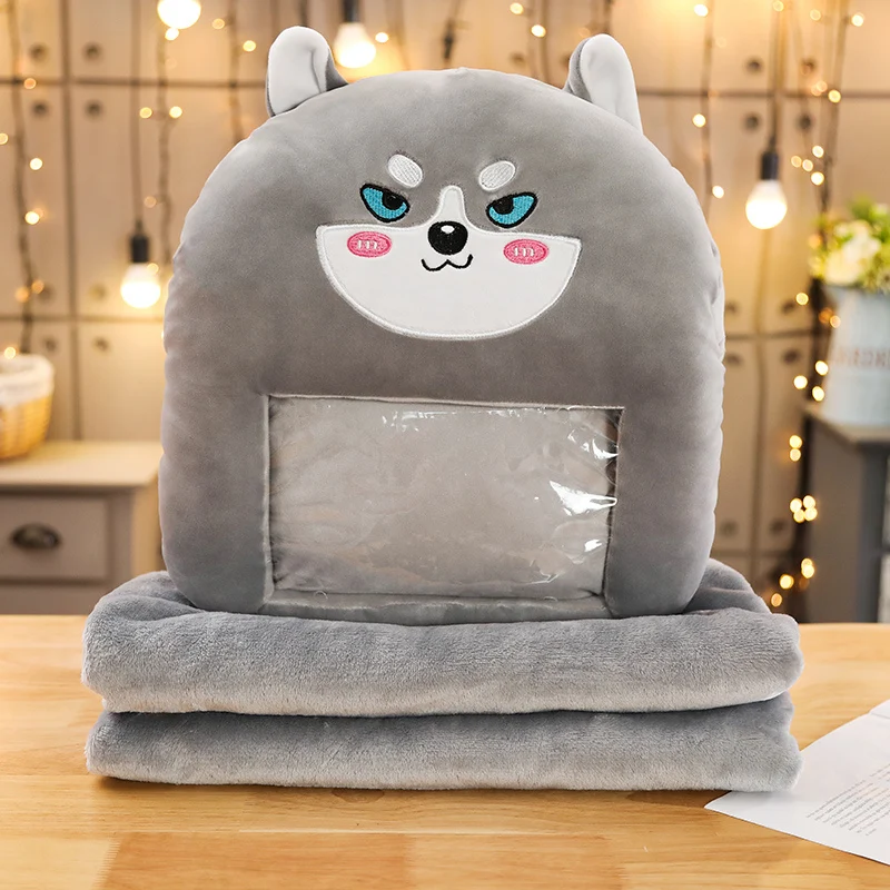 Kawaii плюшевая подушка с фланелевым одеялом мягкий динозавр, игрушка в виде животного прозрачная пленка Подушка кактус Единорог Хаски грелка для рук