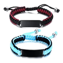 Ручной работы Плетеные веревочные браслеты для мужчин и женщин гравировка ID табличка унисекс наручные браслеты регулируемый размер