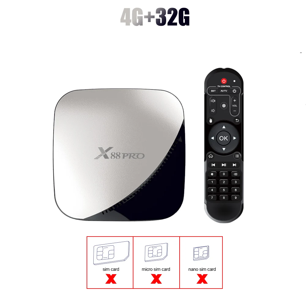 X88 STB 4K Smart tv телеприставка Android 9,0 HDMI 2,0 HD с поддержкой sim-карты WiFi Bluetooth 4K@ 60Hz Samrt tv Box - Цвет: Pro 4G 32G Silver