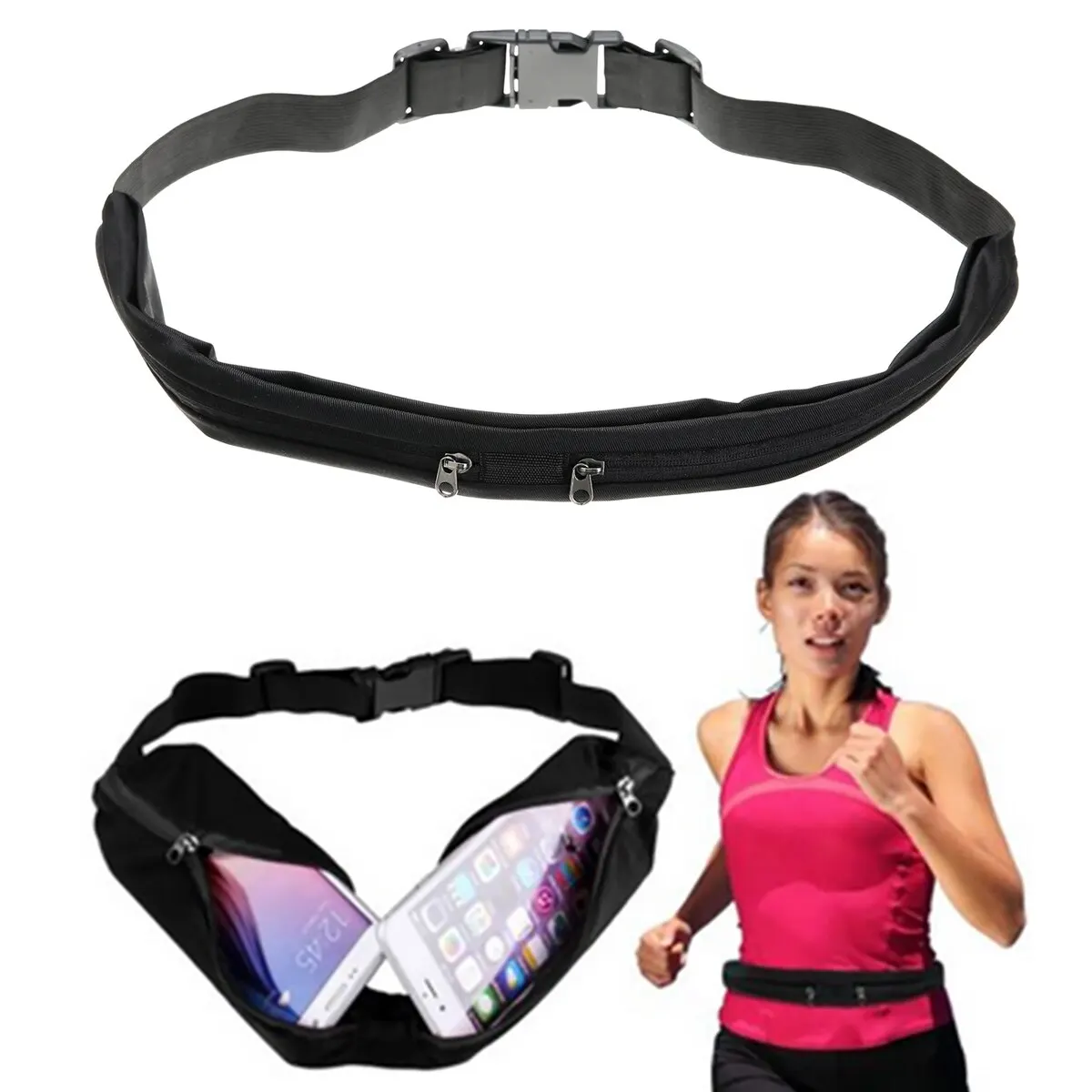 Mayitr Unisex Single Double Sports Waist Bum Bag Fitness Running Belt Pouch Travel Waist Pocket Jogging Sports Adjustable Strap