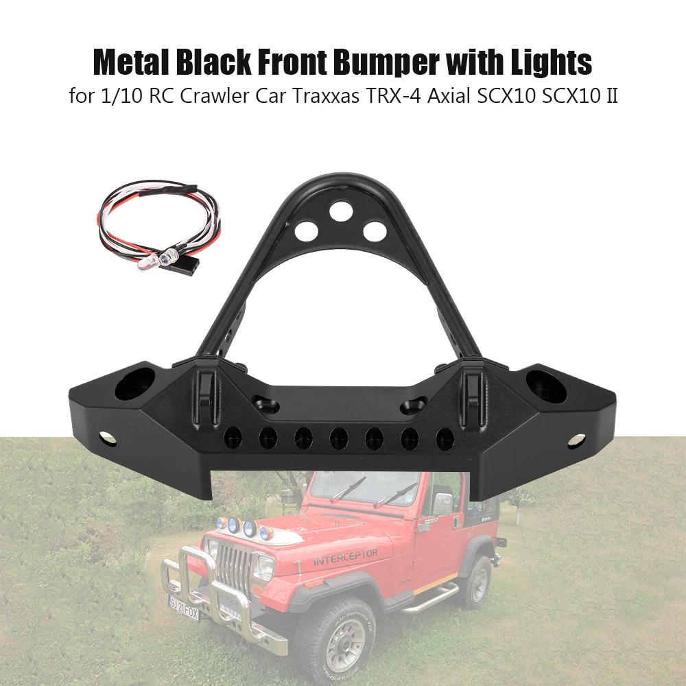 

16cm Metal Front Bumper with Lights for 1/10 RC Crawler Car Traxxas Axial SCX10 SCX10 II