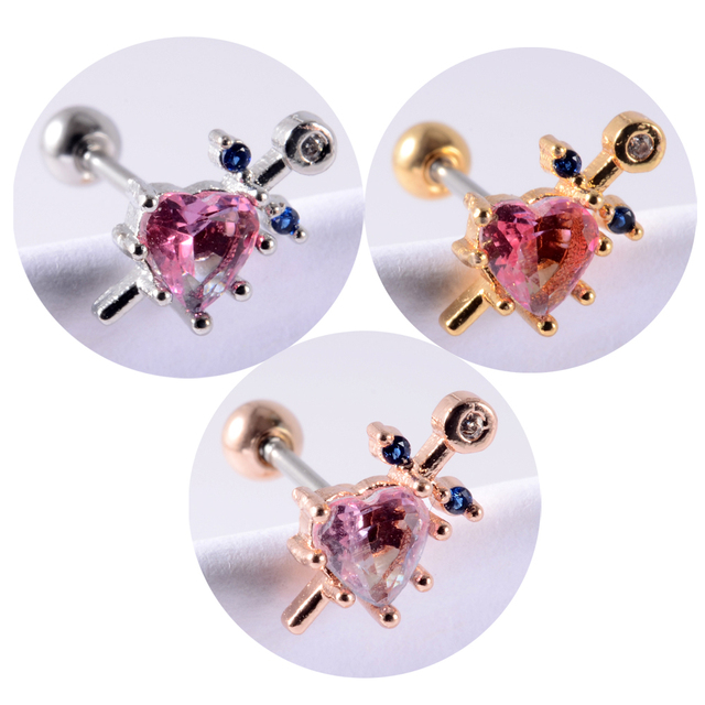 Colorful Crystal Ear Studs Cartilage Helix Lobe Conch Rook Piercing Screw Earrings Body Piercing Jewelry For Woman Ear Gift