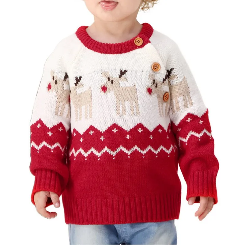 Детские свитера для мальчиков девочек, одежда, Рождественский зимний свитер для девочек и мальчиков, толстый вязаный пуловер с круглым вырезом и высоким воротником