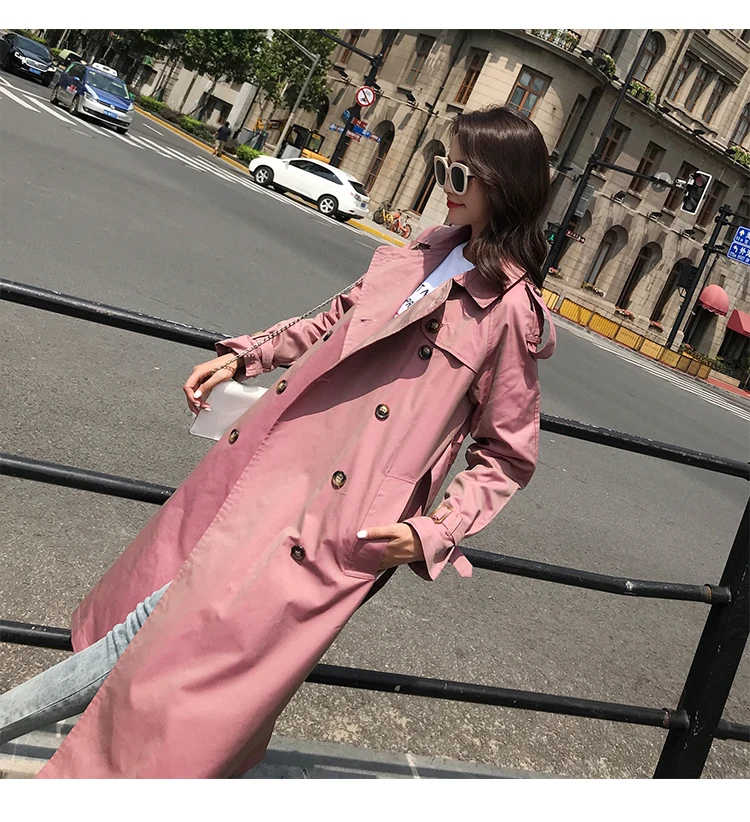 British Style Victorian Trench Coat Waterproof Chameleon Cotton Long Femme Double-Breasted Lady Duster Coat Blue Pink