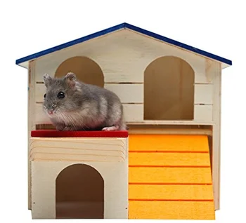 

Hamster House Durable Odorless Non-Toxic Deluxe Two Layers Wooden Hut For Hamster Toys