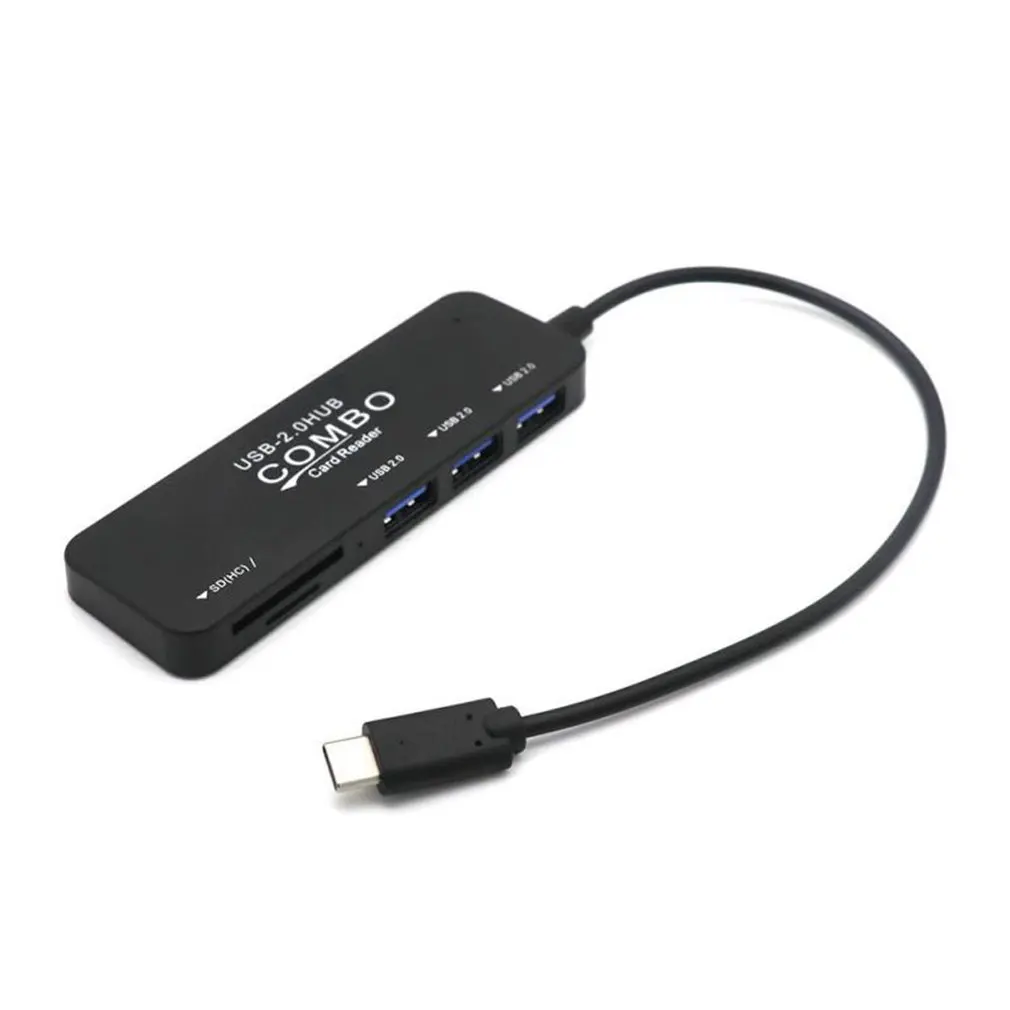 

Card Reader HUB Extender Ultra-fast USB Computer Splitter USB 2.0 And Type C 2.0 Black And Convenient