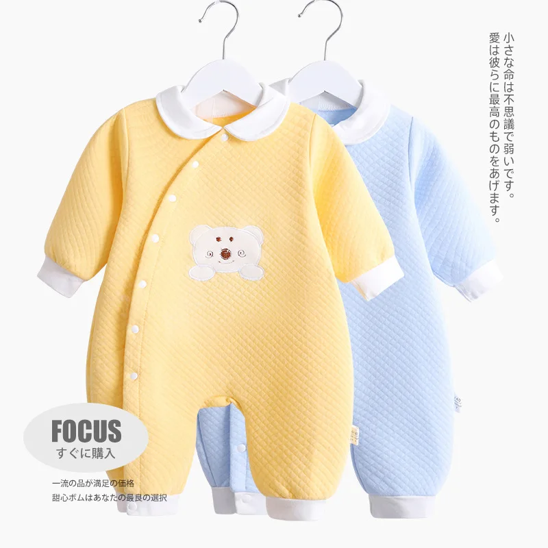 

2019 Spring Autumn Winter New Style Baby Onesie plus Cotton Warm Long Sleeve Baby Rompers Crawling Clothes Korean-style