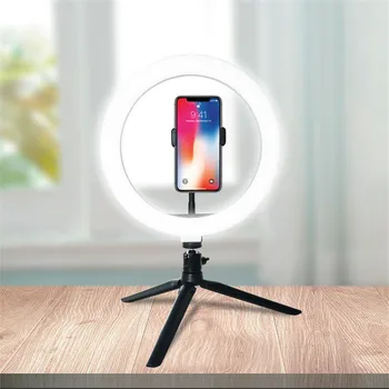 

10" LED Ring Light With Desktop Tripod Stand Photographic Selfie Ring Lighting Kit For Live Studio Makeup YouTube Video Light