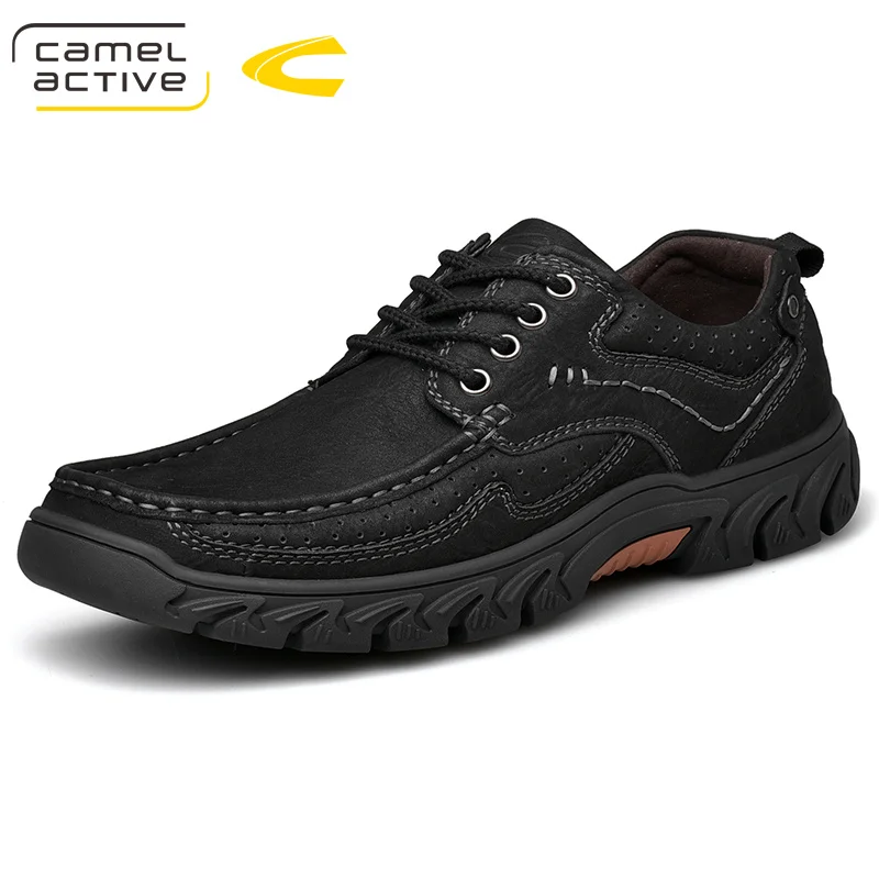 Camel/Новая мужская обувь из натуральной кожи для активного отдыха повседневная мужская обувь на шнуровке мужская обувь на толстой подошве с нескользящей подошвой - Цвет: Черный