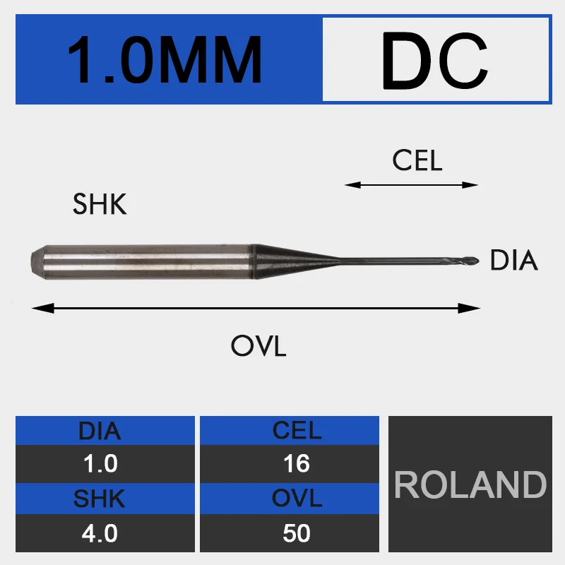 d1-16-D4-50-DC UCHEER 1 шт./компл. Стоматологическая фреза печатающая головка Roland с блоком питания постоянного тока для покрытия для фрезерования циркониевый блок доступны 0,6 мм, 1,0 мм, 2,0mm машина - Длина режущей кромки: d1-16-D4-50-DC