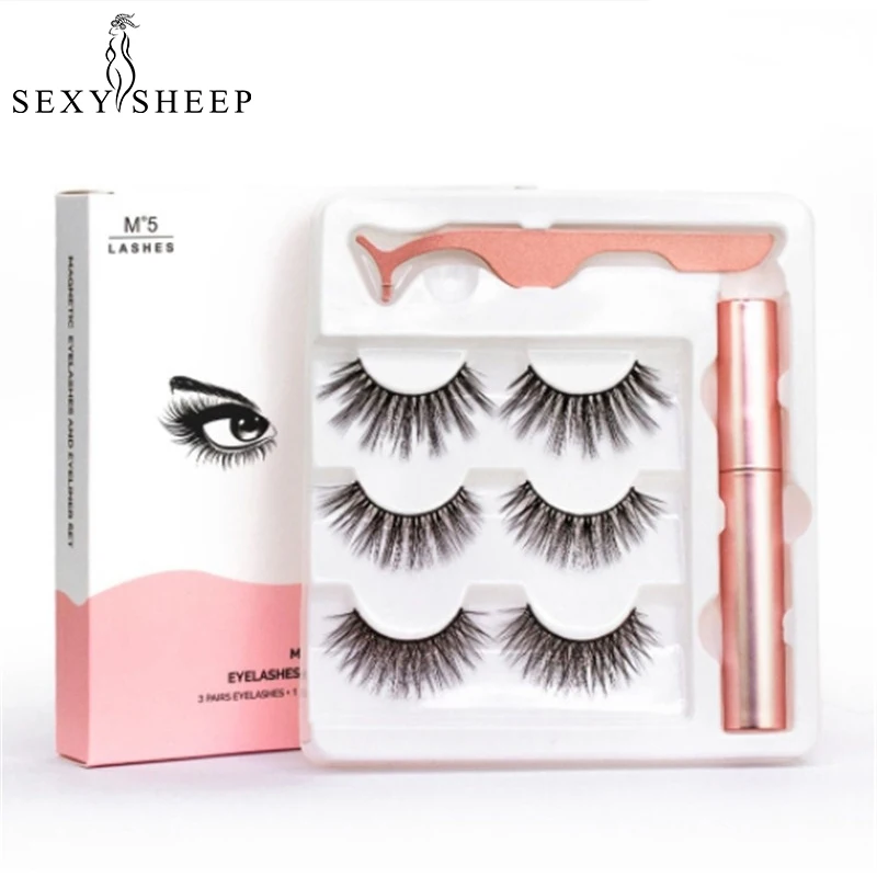 

5 Magnet Eyelashes Magnetic Eyeliner & Magnetic Eyelashes & Tweezer Set Waterproof Long Lasting Eye Make Up Cosmetic Tools