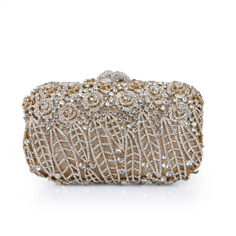 

Europe And America Women's Banquet Bag with Holes Metal Rose Diamond Crystal Evening Bag Handmade Diamond Set AliExpress