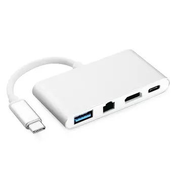 

4 in 1 Type-C to HDMI 4K+RJ45 Gigabit Ethernet USB 3.1 Type C HUB Adapter Splitter USB C For MacBook Pro HDTV